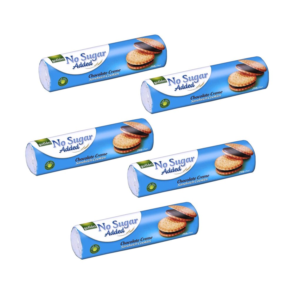 Gullon Sandwich Cookie Chocolate Cream, No Sugar Added  8.8 Oz 250G (Pack of 5)