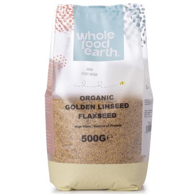 Wholefood Earth Organic Golden Linseed/Flaxseed 500g | Raw | GMO Free | Vegan | High Fibre | Source of Protein | Certified Organic