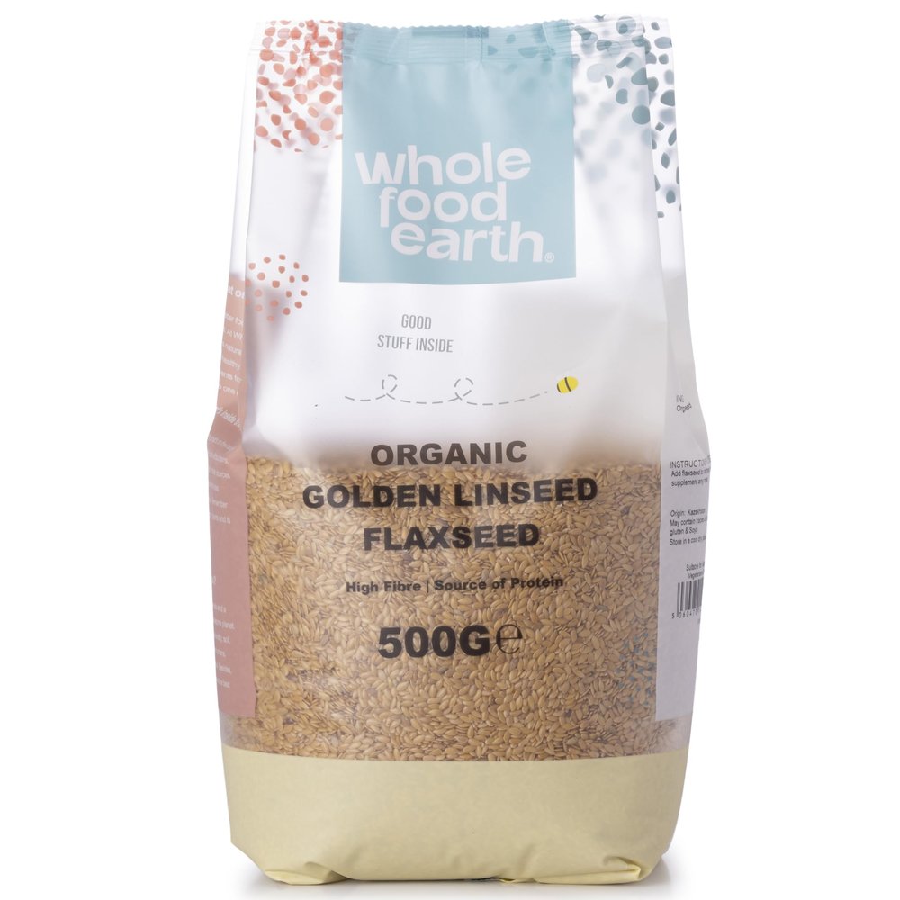 Wholefood Earth Organic Golden Linseed/Flaxseed 500g | Raw | GMO Free | Vegan | High Fibre | Source of Protein | Certified Organic