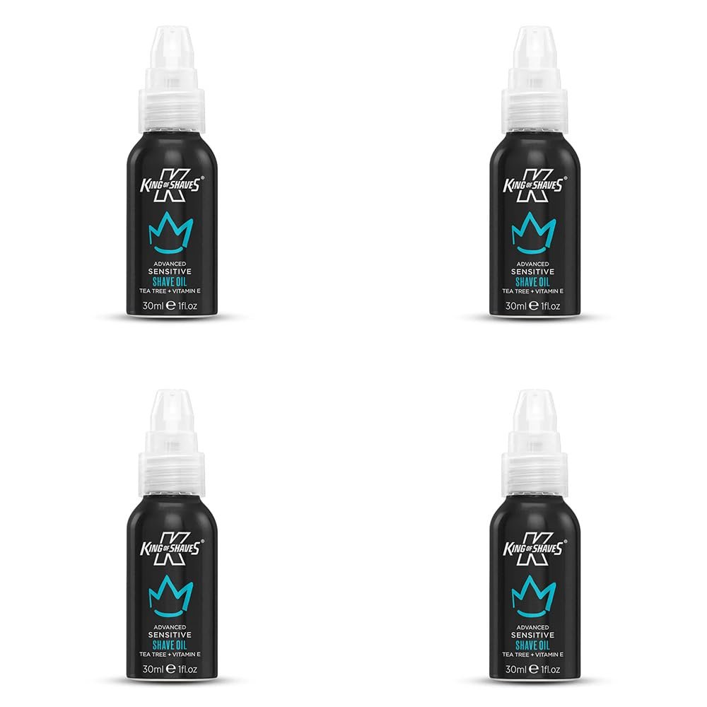 King of Shaves Advanced Sensitive Shaving Oil For Men With Handy Pump, For A Close and Comfortable Shave, Shave Oil For Men 4x30ml
