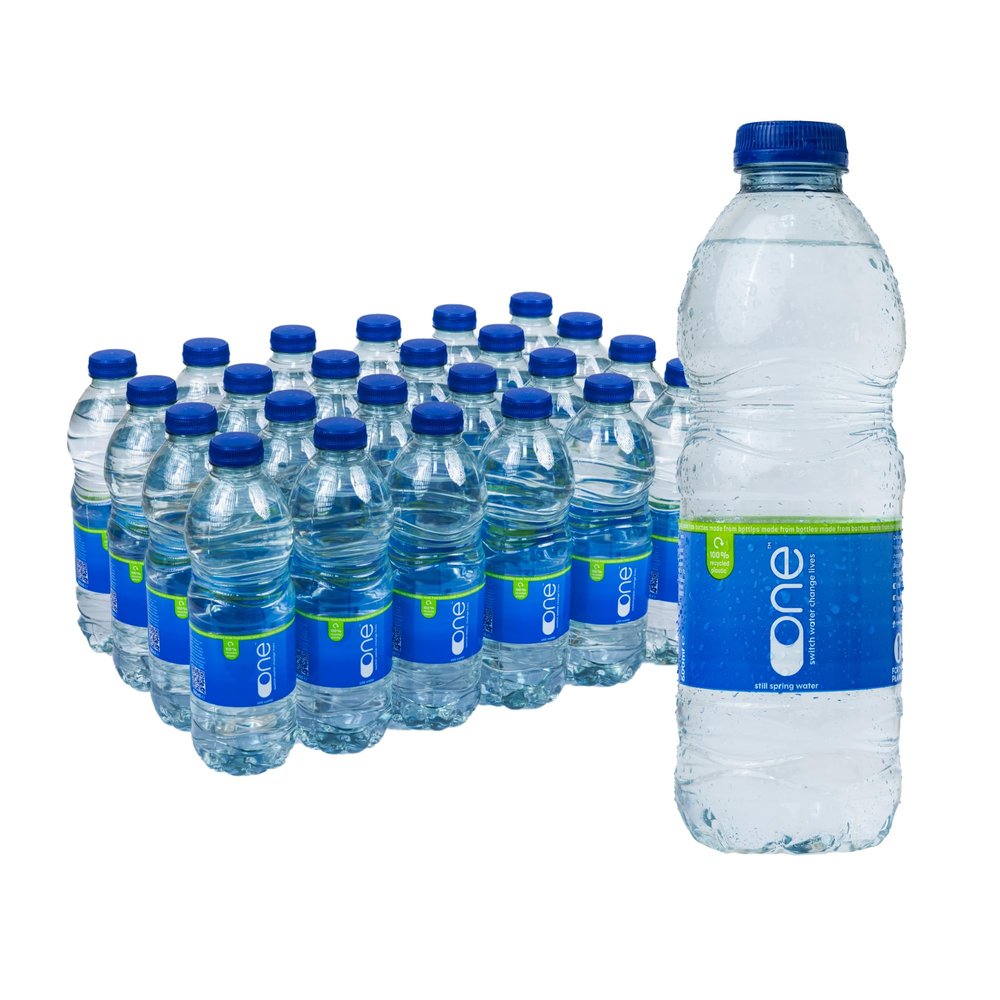 One Water Natural Still Spring Water 24 x 500ml Bottles - Pure Refreshing 7pH Bottled Water - 100% Recyclable & Sustainable Plastic rPET - Bulk Pack