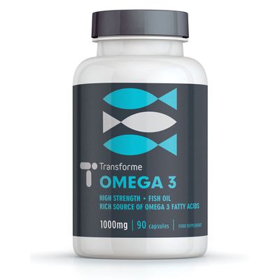 Omega 3 Fish Oil 1000mg 90 Softgels, Pure High Strength, Balanced EPA & DHA, Natural Vitamin E, by Transforme
