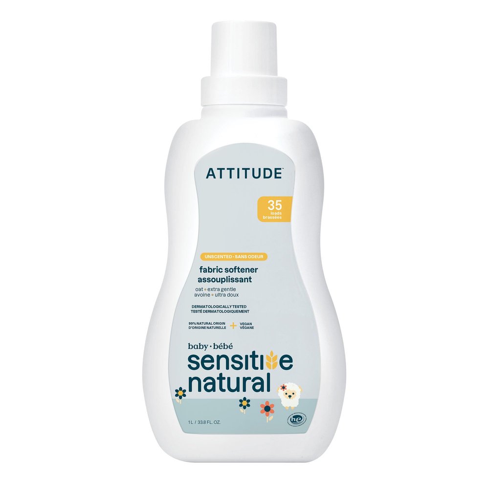 ATTITUDE Baby Fabric Softener for Sensitive Skin, Plant and Mineral-Based Ingredients, Vegan and Cruelty-free Household Products, Unscented, 35 Loads, 1.04 Liter