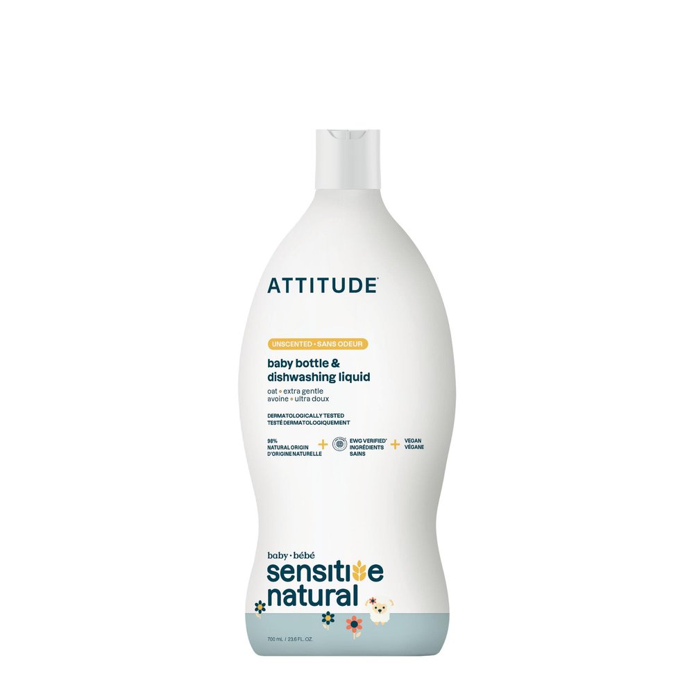 ATTITUDE Baby Washing-Up Liquid for Sensitive Skin, Plant and Mineral-Based Ingredients, Vegan Household Products, Unscented, 700 mL