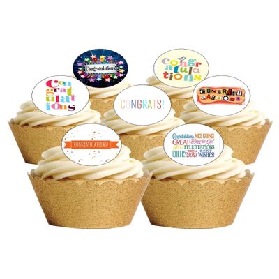 24 Precut Congratulations Edible Wafer Paper Cake Toppers Decorations