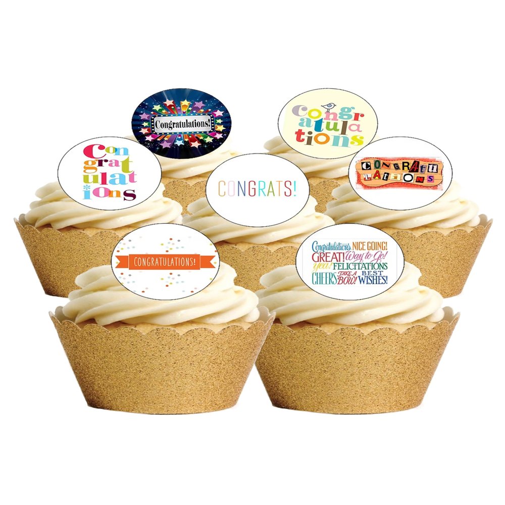24 Precut Congratulations Edible Wafer Paper Cake Toppers Decorations