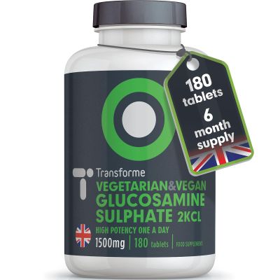 Transforme Glucosamine Sulphate 1500mg 180 Tablets, 6 Month Supply, 888mg Vegan & Vegetarian High Strength Glucosamine Per Daily Tablet, UK Made Supplement for Men and Women