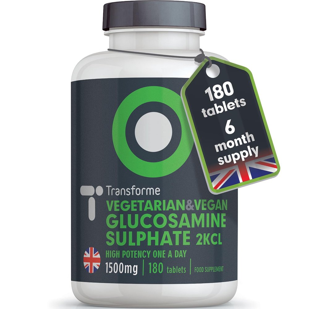 Transforme Glucosamine Sulphate 1500mg 180 Tablets, 6 Month Supply, 888mg Vegan & Vegetarian High Strength Glucosamine Per Daily Tablet, UK Made Supplement for Men and Women