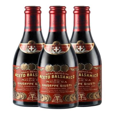GIUSEPPE GIUSTI - Traditional Italian Vinegar (Aceto Balsamico di Modena IGP) 3 Gold Medals - Pack of 3 x 250 ml