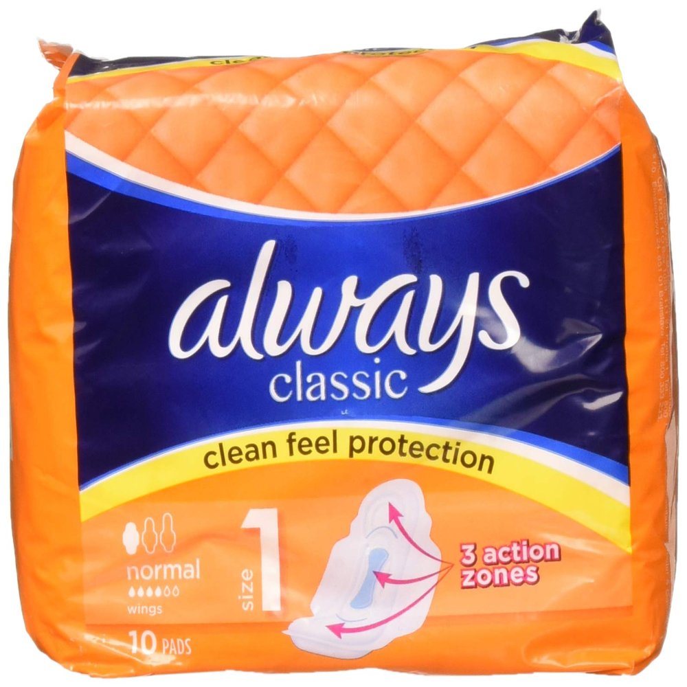 Always, Classic Sanitary Towels Normal Wings, Pads, 10 Count, (Pack of 4)