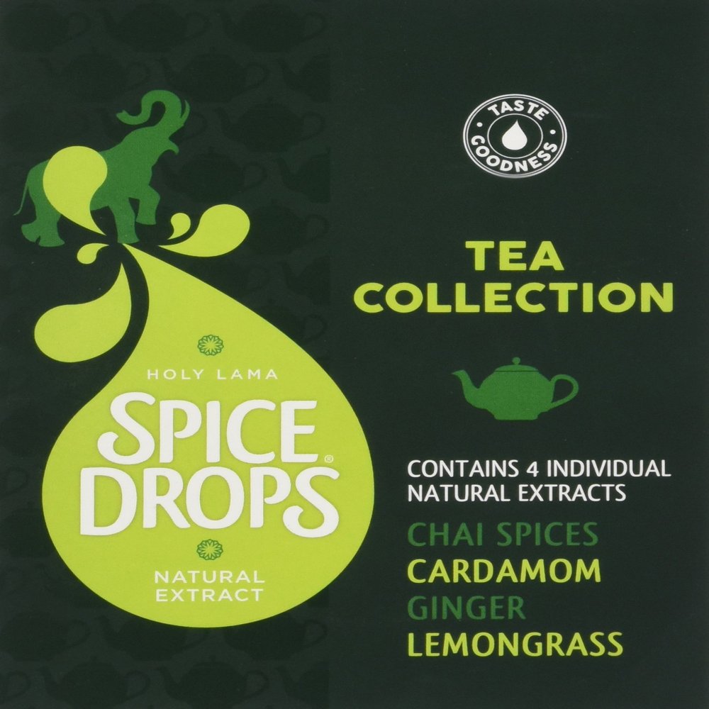 Holy Lama Spice Drops Extract - Tea Collection Natural, Pure, Authentic Ingredients. Coffee, Tea, Herbal, Sweet, Dessert, or Cooking, Baking Recipes 4 x 5ml Cinnamon, Ginger, Chai, Lemongrass