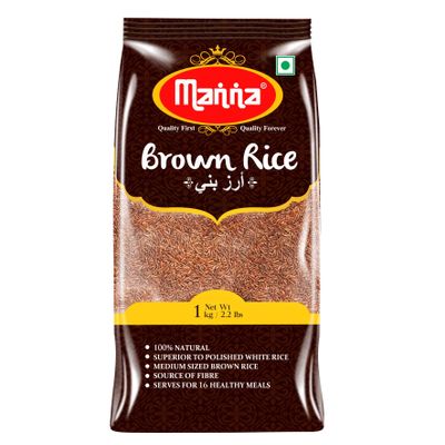 Manna Brown Rice (Unpolished), Naturally Low GI, High in Fibre, Helps Control Diabetes - 1kg (Pack of 1)