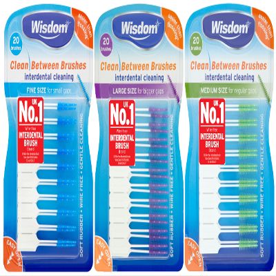 Wisdom Clean Between Brushes, Interdental Brushes, Small, Medium Large Gaps by Wisdom
