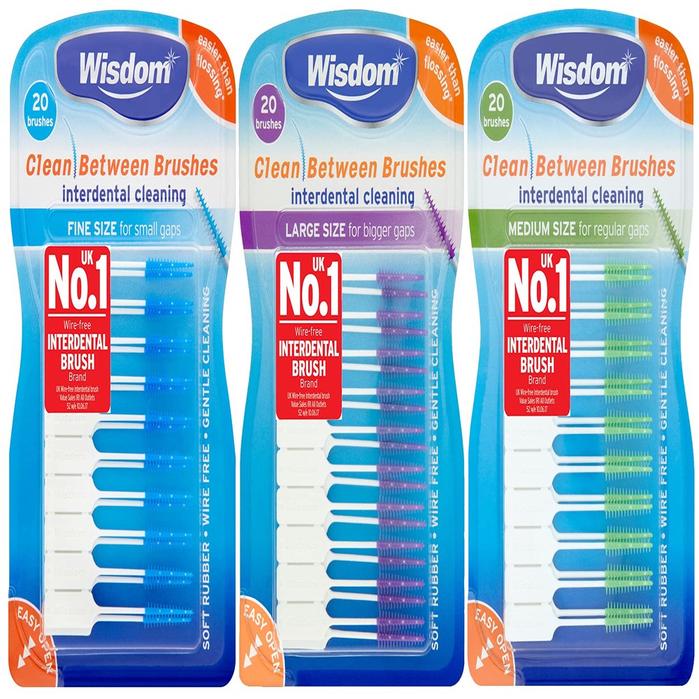 Wisdom Clean Between Brushes, Interdental Brushes, Small, Medium Large Gaps by Wisdom