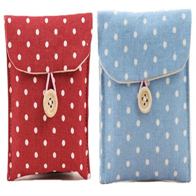 2 Pcs gbstore 1 Red and 1 Blue Sanitary Napkins Bag Menstrual Cup Pouch Nursing Pad Holder Cute Polka Dot Cotton 4.7x4.7 Inch Washable Organizer Storage by gbstore