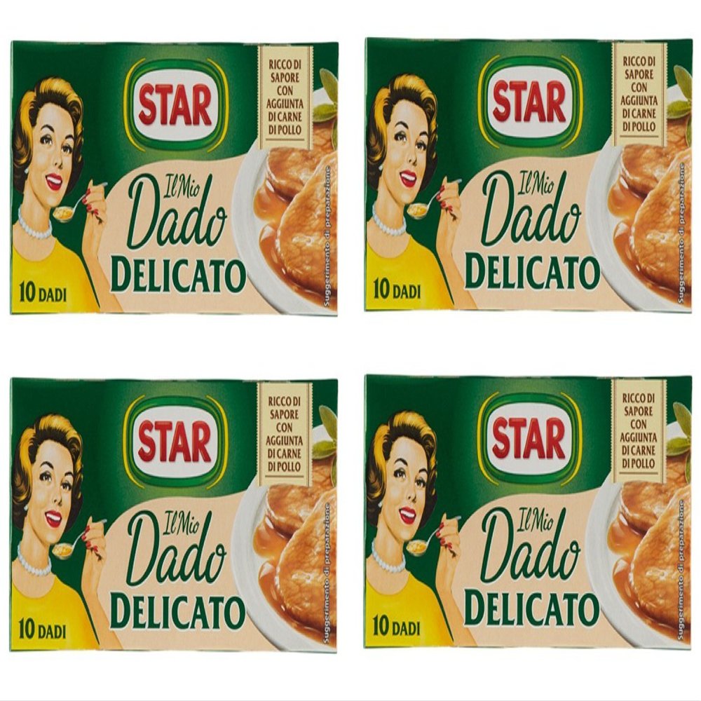 Star: "Il Mio Dado Delicato" Bouillon Cubes, Delicate Taste Pack of 4 10-Cubes Boxes, 10g Each Cube [ Italian Import ]