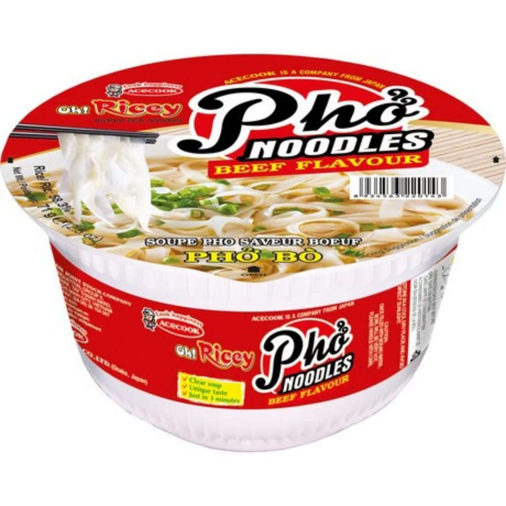 ACECOOK Oh Ricey Instant Rice Noodle Beef Bowl, 70 g - Pack of 12