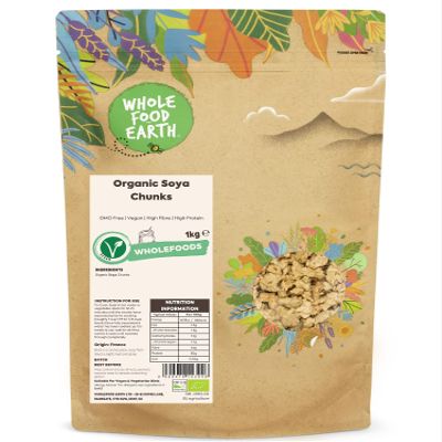 Wholefood Earth Organic SOYA Chunks 1kg GMO Free | Vegan | High Fibre | High Protein | Certified Organic