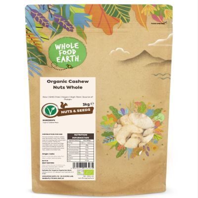 Wholefood Earth Organic Cashew Nuts Whole 3 kg | Raw | GMO Free | Vegan | High Fibre | Source of Protein | Certified Organic