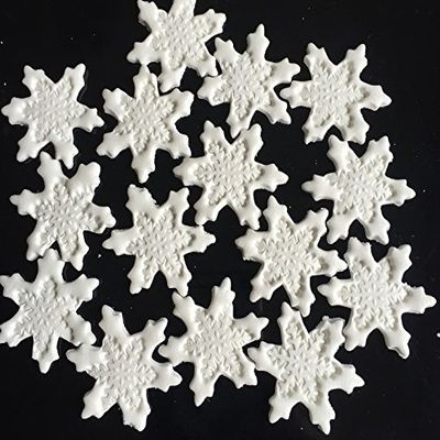 12 Beautiful Edible Sugar Snow Flakes, White or Choose Colour; 4.5cm Each; Handmade Frozen, Christmas Cake/Cupcake Toppers/Decorations