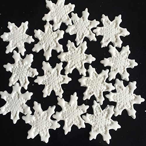12 Beautiful Edible Sugar Snow Flakes, White or Choose Colour; 4.5cm Each; Handmade Frozen, Christmas Cake/Cupcake Toppers/Decorations