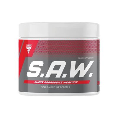 TREC Nutrition S.A.W - Pump Supplement - 400g Powder - Amino Acid Arginine Citrulline Beta Alanine Taurine - Extracts of Grapes Caffeine Creatine (200g, Wildberry)