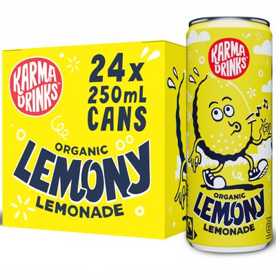 Karma Drinks Lemony Lemonade - 24 x 250ml Cans - Natural Fizzy Soft Drinks, Fairtrade, Organic & Vegan