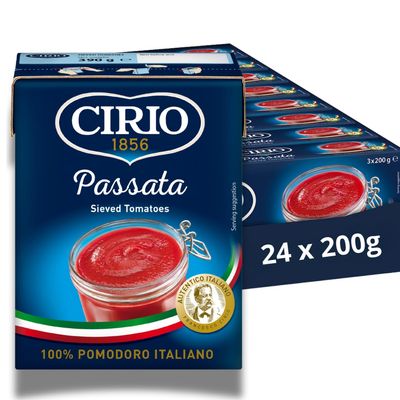 CIRIO Passata, Smooth Sieved Tomatoes, Tomato Sauce, 100% Italian, Carton, 3 x 200g (Pack of 8)