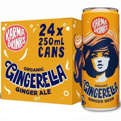 Karma Drinks Gingerella Ginger Ale - 24 x 250ml Cans - Natural Fizzy Soft Drinks, Fairtrade, Organic & Vegan