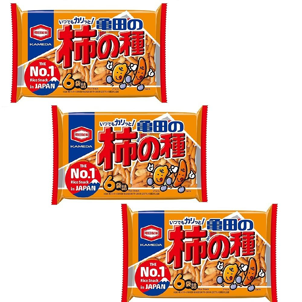 3 Packs Set of Kameda Kakinotane Rice Cracker with Peanuts 6 Packs: Total 200g (7.05oz) x 3 (Ninjapo Wrapping)