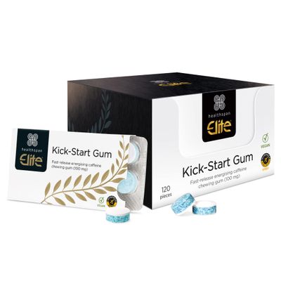 Healthspan Elite Caffeine Chewing Gum (120 Pieces) | 100mg Fast-Release Caffeine Per Gum | Energy | Informed Sport Accredited | Mint Flavoured | Vegan