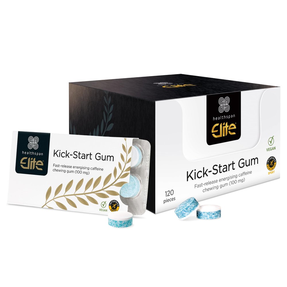 Healthspan Elite Caffeine Chewing Gum (120 Pieces) | 100mg Fast-Release Caffeine Per Gum | Energy | Informed Sport Accredited | Mint Flavoured | Vegan