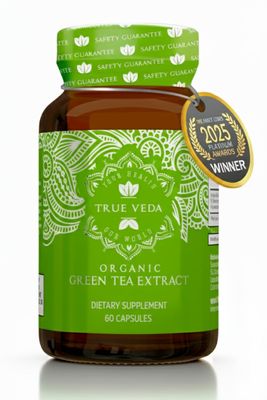 Organic Green Tea Extract Capsules | Premium Green Tea Capsules with Natural EGCG | Certified Organic by Soil Association | Vegan Ayurveda Supplement Low Caffeine | 60 Easy Swallow Pills | UK Made