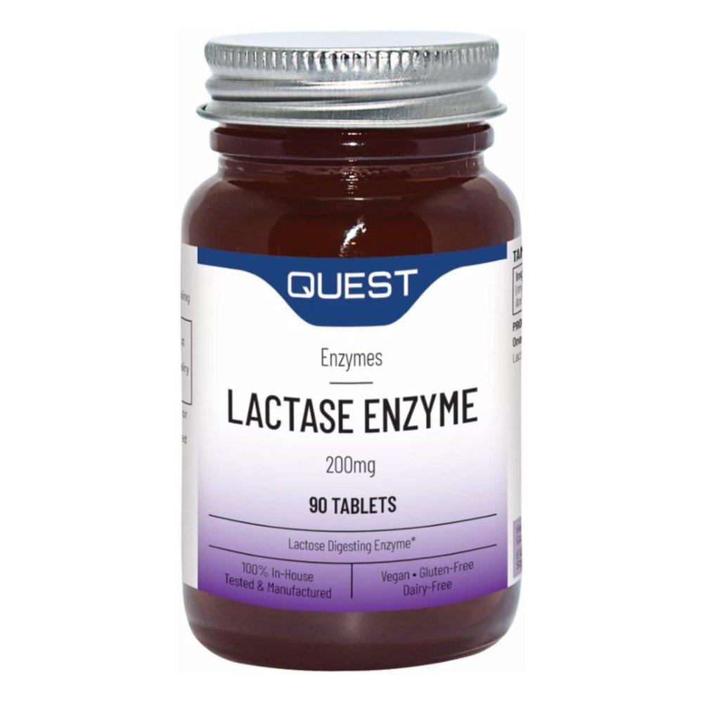 Quest Lactase Enzyme 200mg Lactose Intolerance Relief. 2000 ALU Fast Relief Dairy Enzymes Digestive Supplement to Prevent Gas, Bloating & Diarrhoea. Dairy, Gluten Free & Vegan (3 Pack x 90 Tablets)