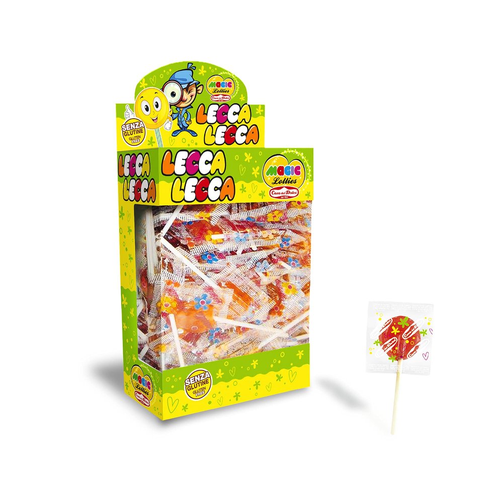 CASA DEL DOLCE Flat Magic Lollies, Fruit Lollipops, 200 Pieces Box, Individually Wrapped, Made in Italy, Lactose Free, Gluten Free, Birthday and Party Gifts