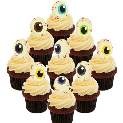 Made4You Halloween Eyeballs - Edible Cupcake Toppers - Stand-up Wafer Cake Decorations (Pack of 24)