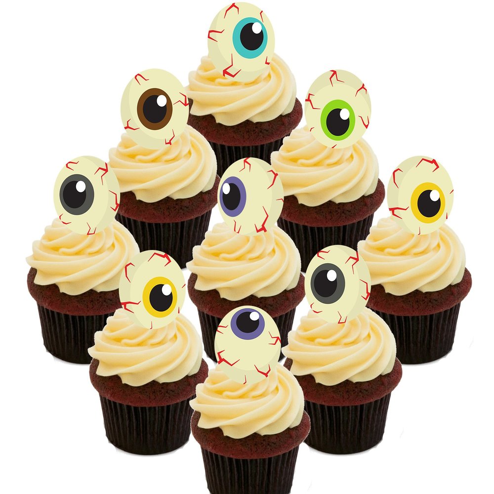 Made4You Halloween Eyeballs - Edible Cupcake Toppers - Stand-up Wafer Cake Decorations (Pack of 24)