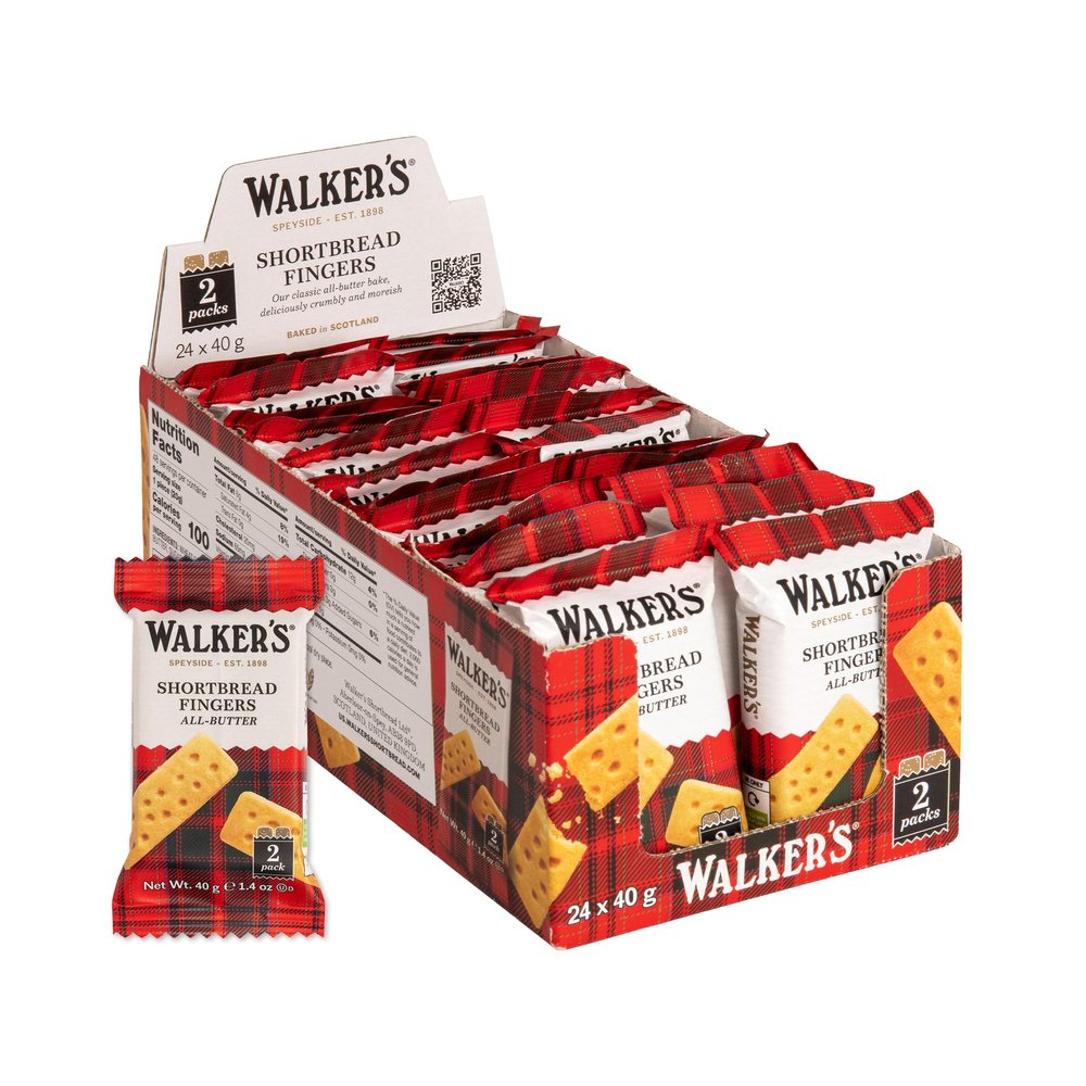 Walker's Shortbread Fingers  Twin Pack Biscuits, Traditional Pure Butter Scottish Biscuits, 40g (24 x 2-Pack)  Packaging May Vary