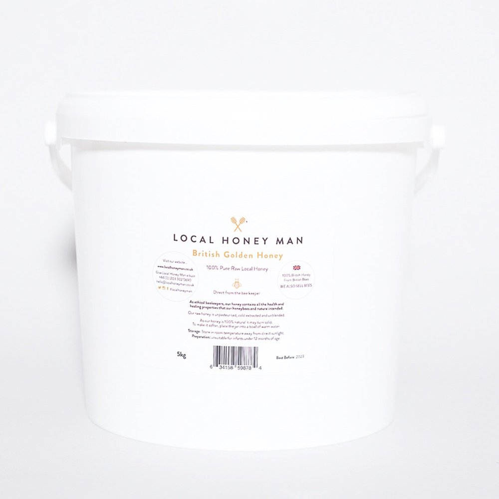 The Local Honey Man - 100% Pure Real Local Golden Honey 5kg Bucket - British Honey - Direct from The Beekeeper - Natural Honey with Vitamins - Bulk Honey