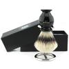 Best Shaving Brush Gift CASE Black Base with Sliver TIP Badger Hair Brush and Brush Stand for Men's view 1