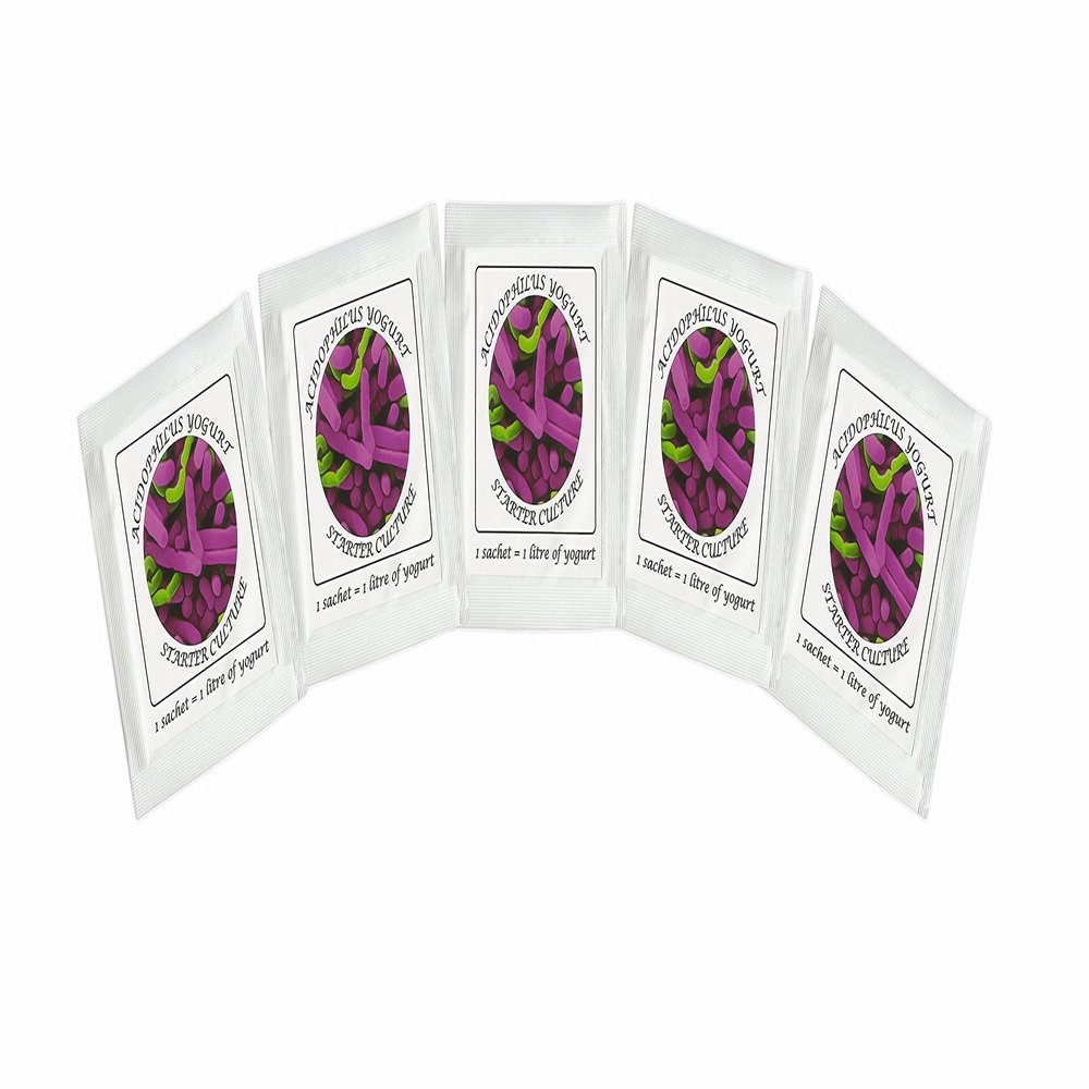 Acidophilus Yogurt Starter - Pack of 5 Freeze - Dried Starter for Authentic Plain Acidophilus Yogurt (5 sachets)