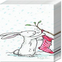 4 Ply Paper Pocket Handbag Tissues Hankies - Charming Snow Rabbits Anita Jeram Single Pack (10 tissues)