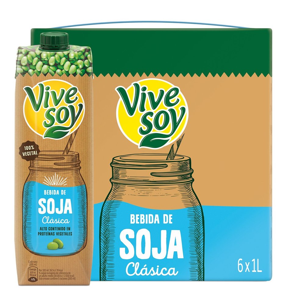 Vivesoy - Natural Soy Drink - Pack of 6 x 1 L - Total: 6 L [Pack of 2]