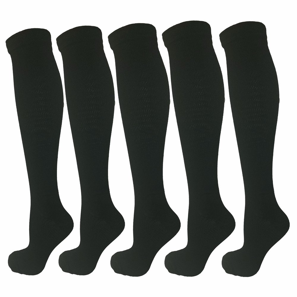 5 Pair Compression Socks (Small/Medium, All Black)