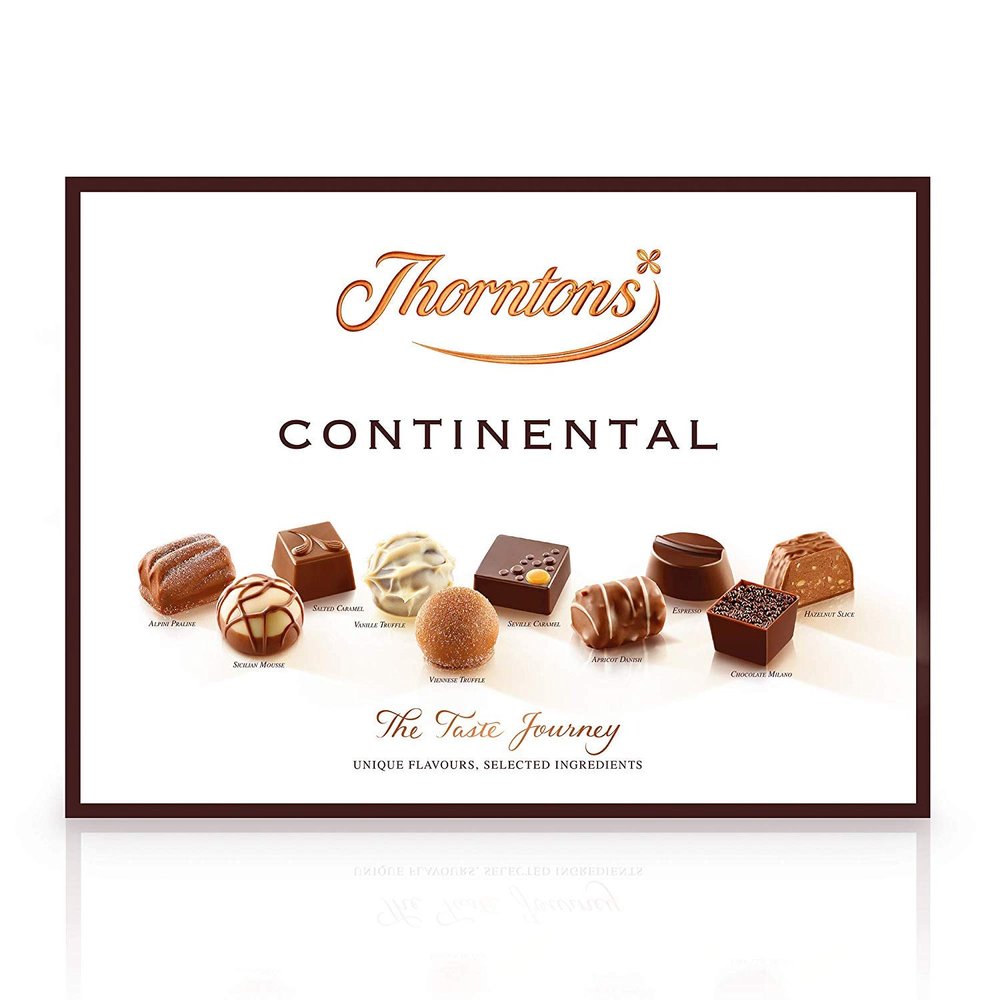 Thorntons Chocolate Continental Gift Set, Assorted White, Milk & Dark Chocolates, 284 g, Box of 25 Pieces