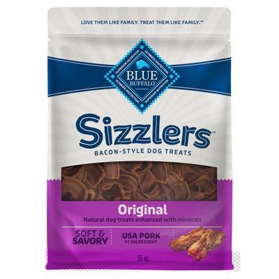 Blue Buffalo Sizzlers Natural Bacon-Style Soft-Moist Dog Treats, Original Pork 15-oz bag