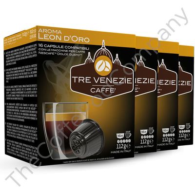 64 Tre Venezie, Dolce Gusto Compatible Capsules / Pods, Italian Leon D'Oro Blend. 16 capsules per box. 0.23p per capsule