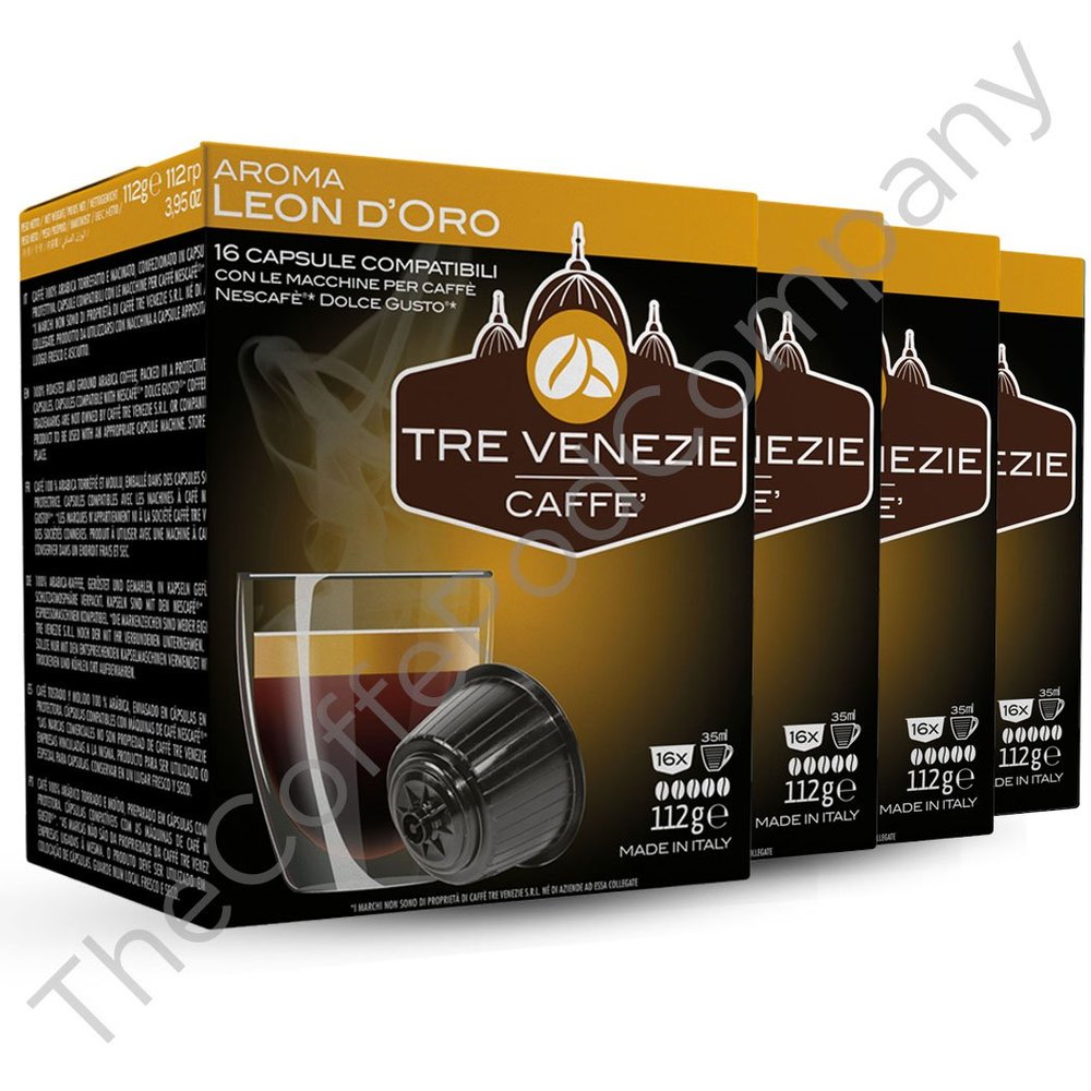 64 Tre Venezie, Dolce Gusto Compatible Capsules / Pods, Italian Leon D'Oro Blend. 16 capsules per box. 0.23p per capsule