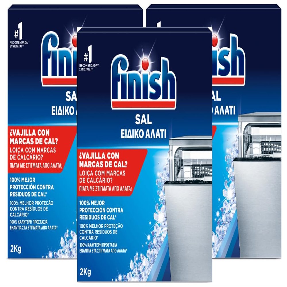 Finish Dishwasher Salt - Ultimate Limescale Protection, Softens Water for 100 Percent Better Performance and Sparkling Clean Dishes, Pack of 3 (2kg Each)