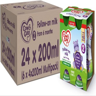 Cow & Gate 2 Follow On Baby Milk Ready to Use Liquid Formula, 6-12 Months, 4x200ml (Pack of 24)